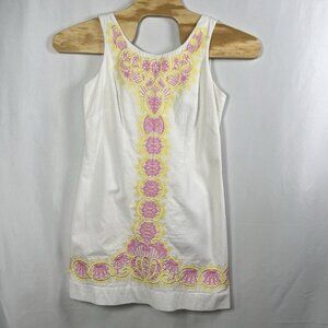 Lilly Pulitzer Shift Dress Womens 10‎ White Pink Embroidery Sleeveless V Neck